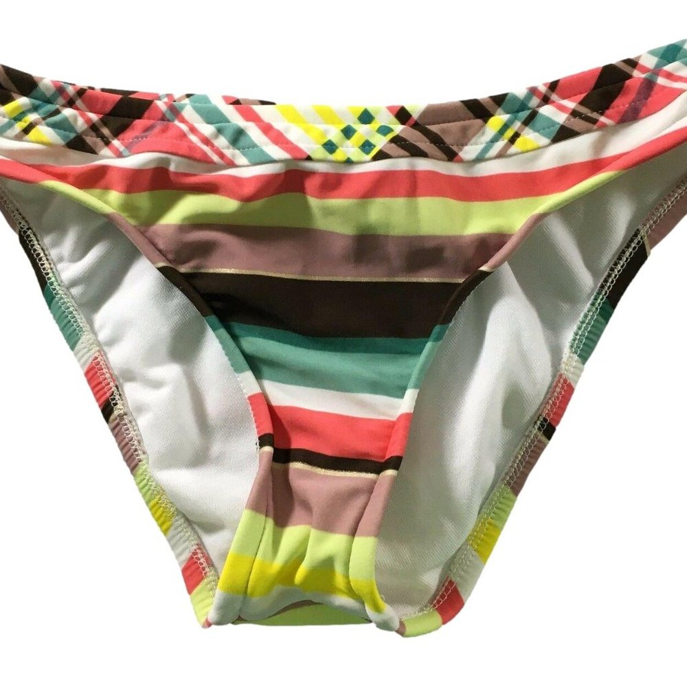 First Kiss Bikini Bottom Size Medium Multi Colored Plaid Stripe